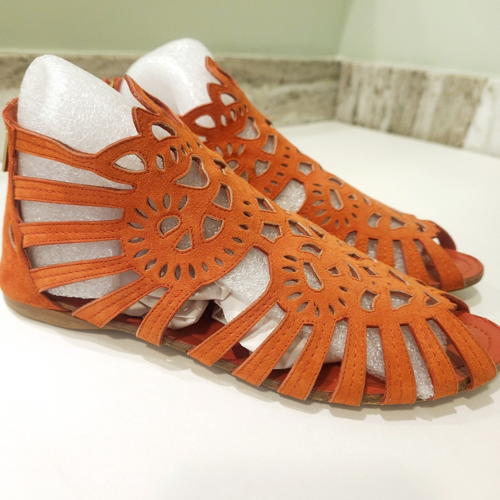 Dior Gladiator Sandal Flats Suede Leather Size 8.5, 39 Vermillion Orange - Picture 3 of 16